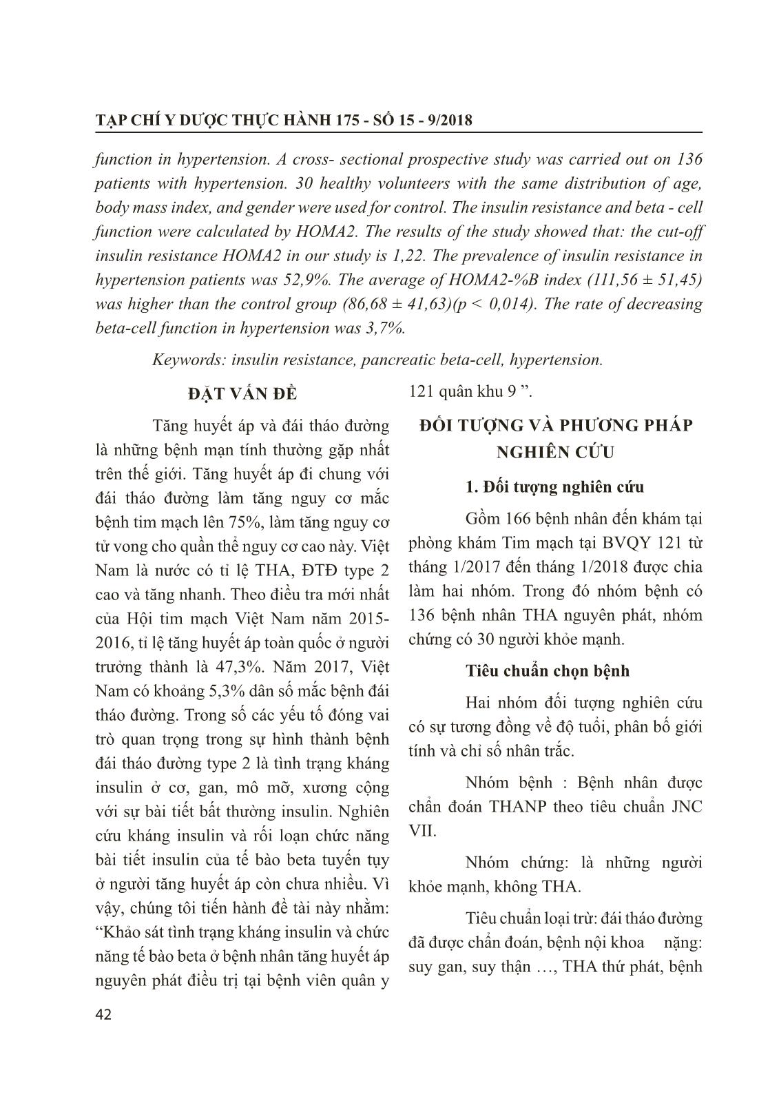 Nghiên cứu tình trạng đề kháng insulin và chức năng tế bào beta ở bệnh nhân tăng huyết áp nguyên phát trang 2