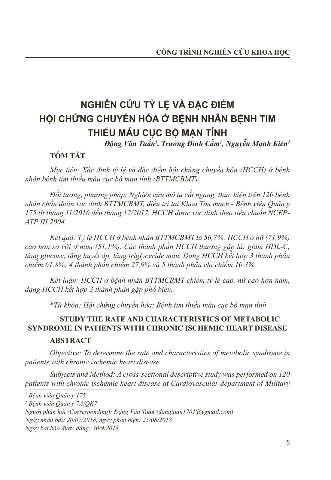 Nghiên cứu tỷ lệ và đặc điểm hội chứng chuyển hóa ở bệnh nhân bệnh tim thiếu máu cục bộ mạn tính trang 1