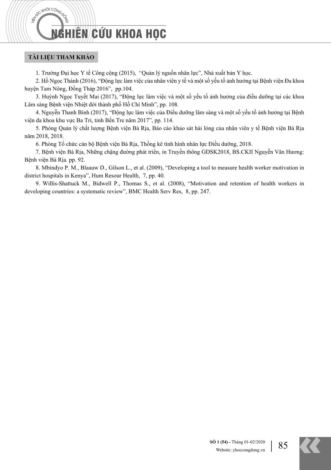 Động lực làm việc của điều dưỡng lâm sàng tại Bệnh viện Bà Rịa tỉnh Bà Rịa - Vũng Tàu năm 2019 trang 7