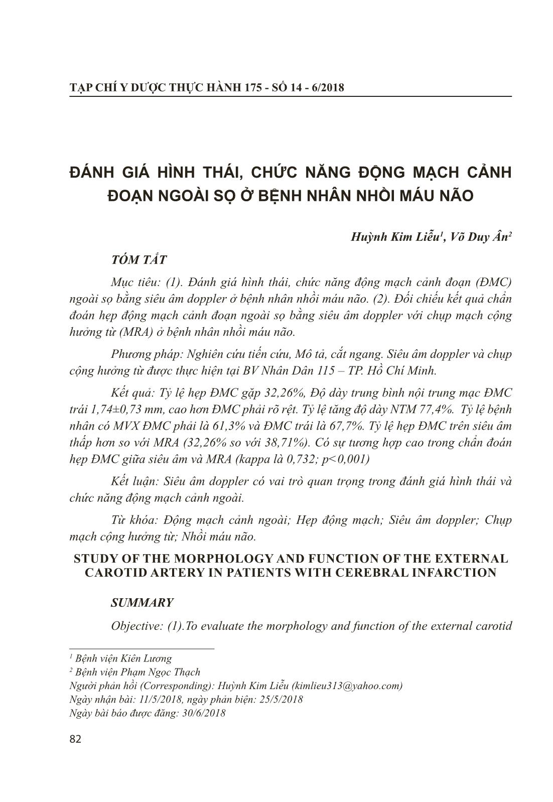 Đánh giá hình thái, chức năng động mạch cảnh đoạn ngoài sọ ở bệnh nhân nhồi máu não trang 1