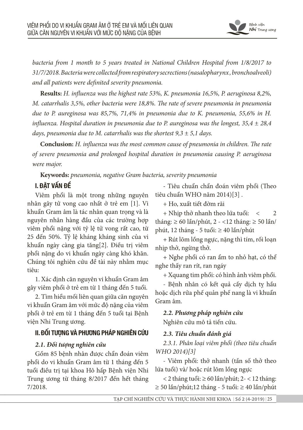 Viêm phổi do vi khuẩn gram âm ở trẻ em và mối liên quan giữa căn nguyên vi khuẩn với mức độ nặng của bệnh trang 2