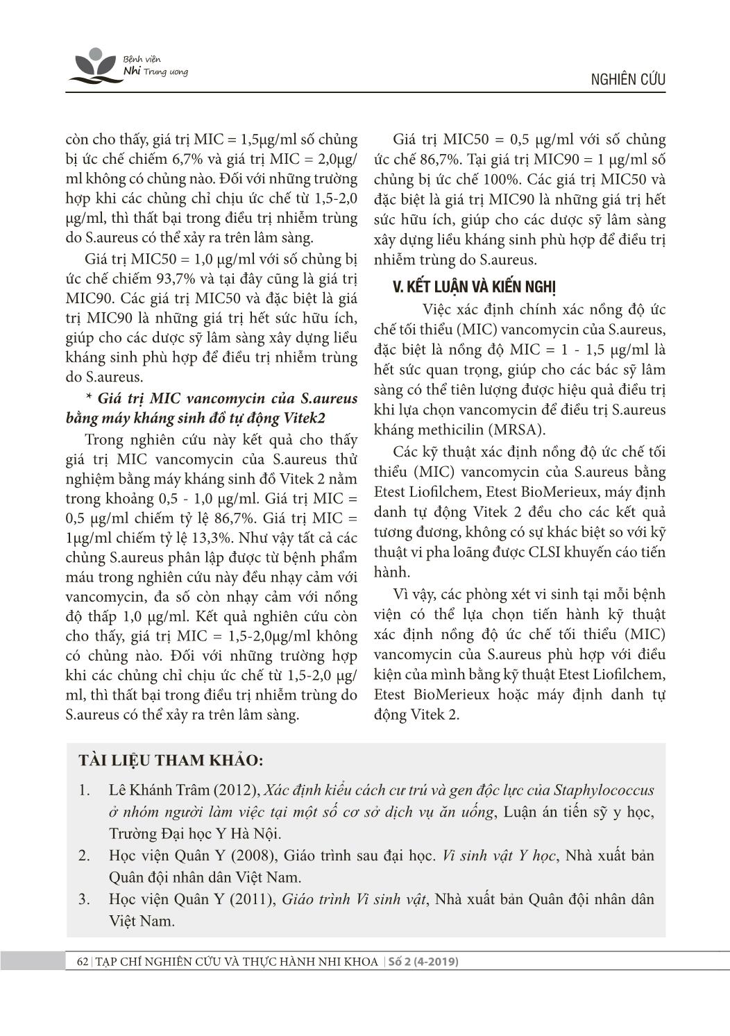 Nghiên cứu nồng độ ức chế tối thiểu của Vancomycin với các chủng Staphylococcus Aureus phân lập từ bệnh nhân nhiễm khuẩn huyết tại Bệnh viện Bạch Mai trang 7