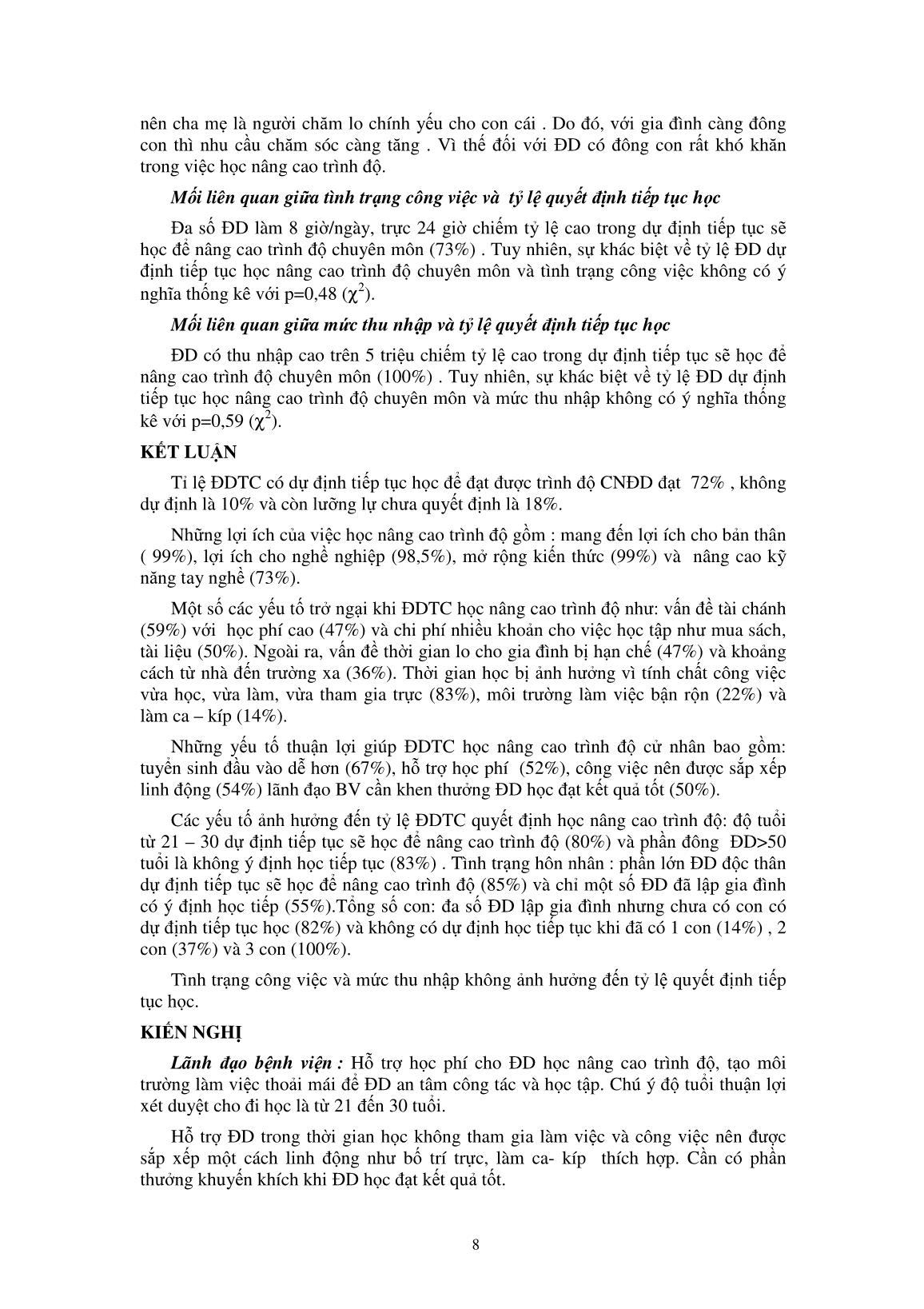 Khảo sát những lợi ích và trở ngại khi điều dưỡng trung cấp học nâng cao trình độ lên cử nhân trang 8