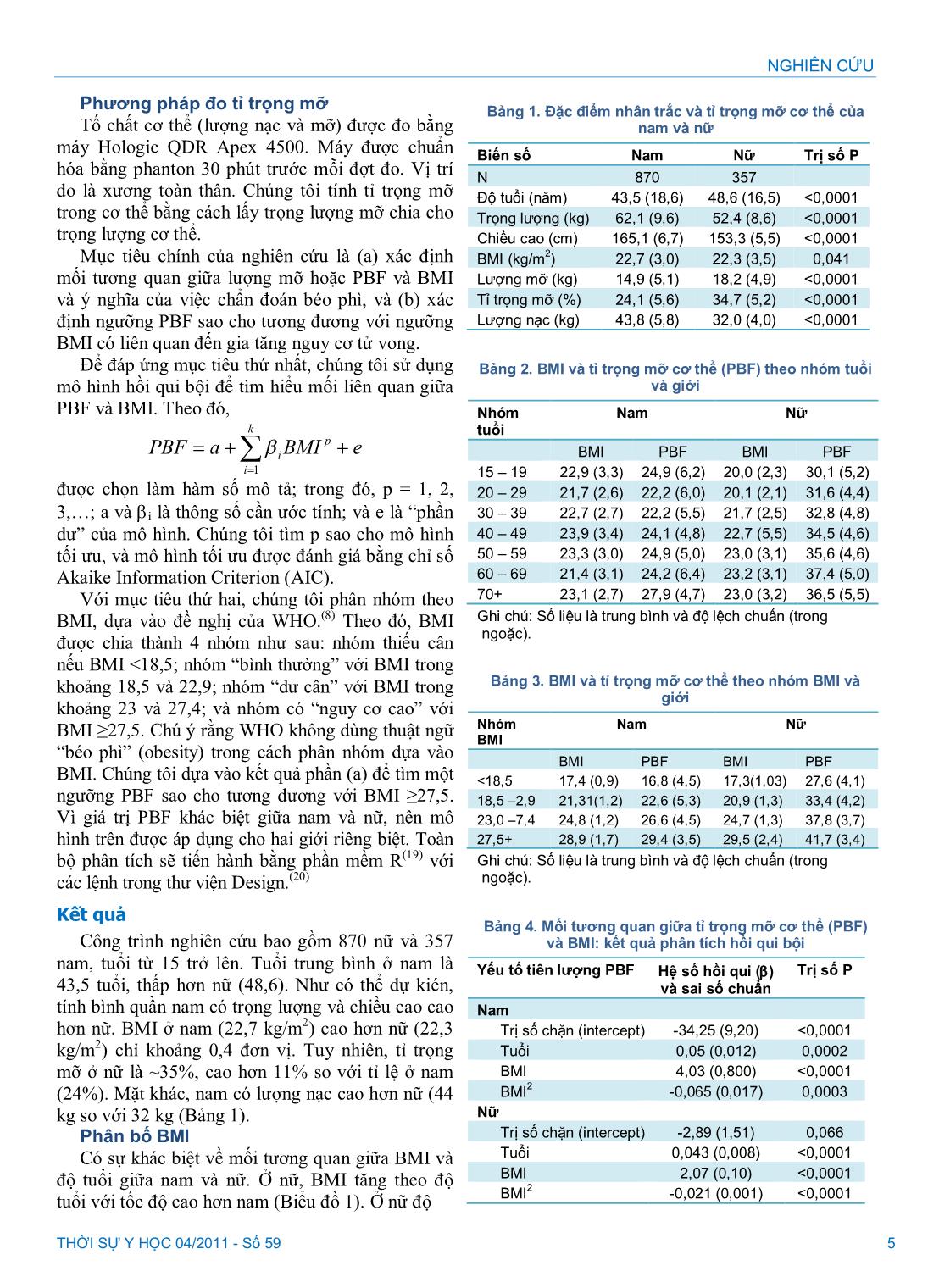 Phát triển tiêu chuẩn tỉ trọng mỡ cơ thể cho chẩn đoán béo phì ở người Việt trang 3