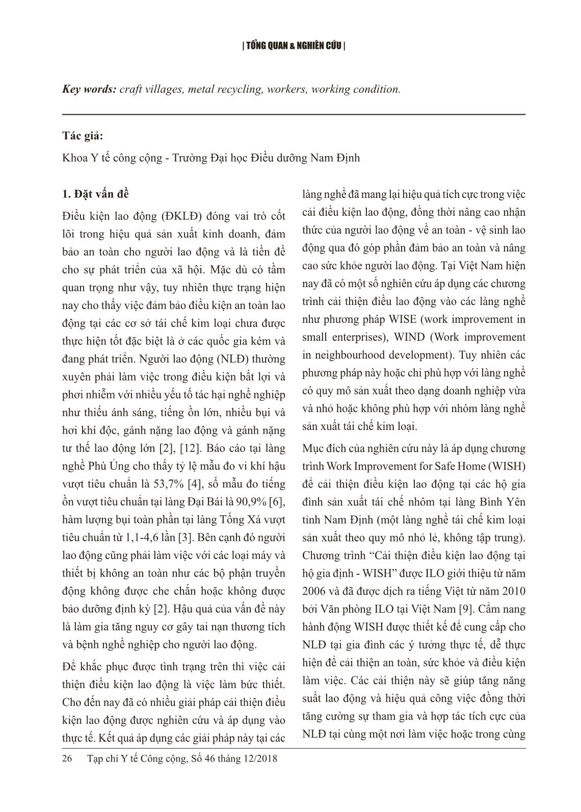 Nghiên cứu trường hợp đánh giá cải thiện điều kiện lao động theo chương trình WISH tại làng nghề tái chế nhôm Bình Yên tỉnh Nam Định trang 2