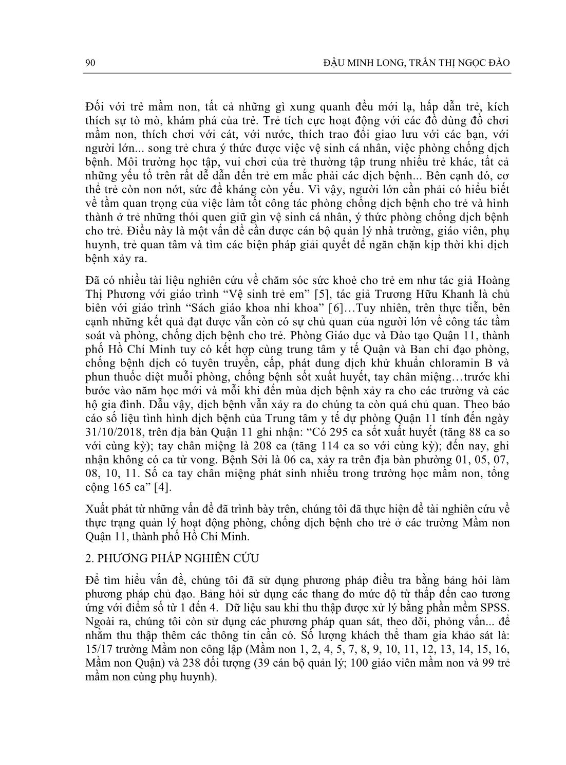 Thực trạng quản lý hoạt động phòng, chống dịch bệnh cho trẻ ở các trường mầm non Quận 11, Thành phố Hồ Chí Minh trang 2