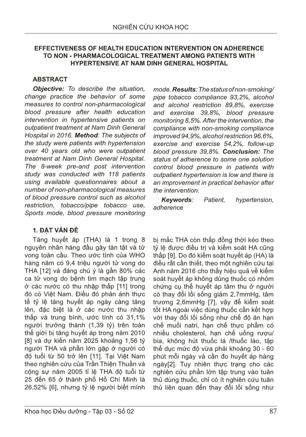 Đánh giá thay đổi tuân thủ một số biện pháp kiểm soát huyết áp không dùng thuốc của người bệnh tăng huyết áp điều trị ngoại trú tại Bệnh viện Đa khoa tỉnh Nam Định trang 2