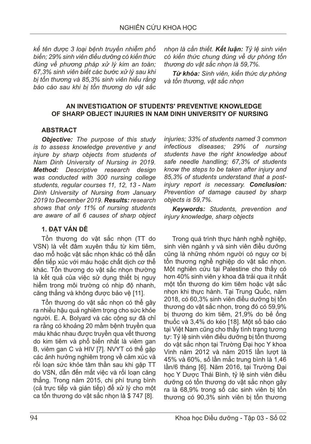 Thực trạng kiến thức dự phòng tổn thương do vật sắc nhọn của sinh viên Trường Đại học Điều dưỡng Nam Định trang 2