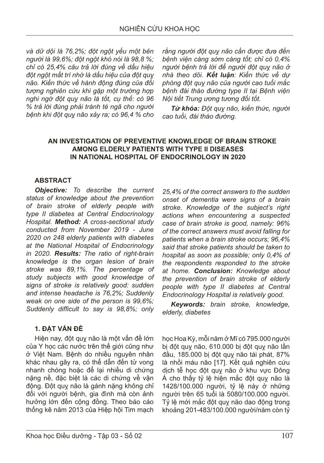 Thực trạng kiến thức về dự phòng đột quỵ não của người cao tuổi mắc bệnh đái tháo đường type II tại Bệnh viện Nội tiết Trung ương năm 2020 trang 2