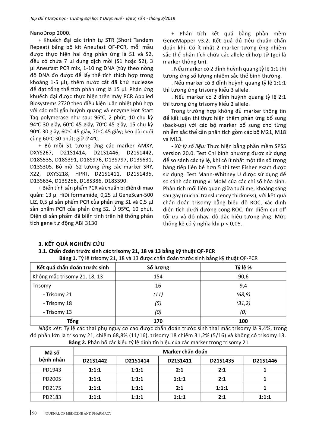 Chẩn đoán trước sinh các Trisomy 21, 18 và 13 bằng kỹ thuật QF-PCR ở nhóm thai phụ có nguy cơ cao trang 3
