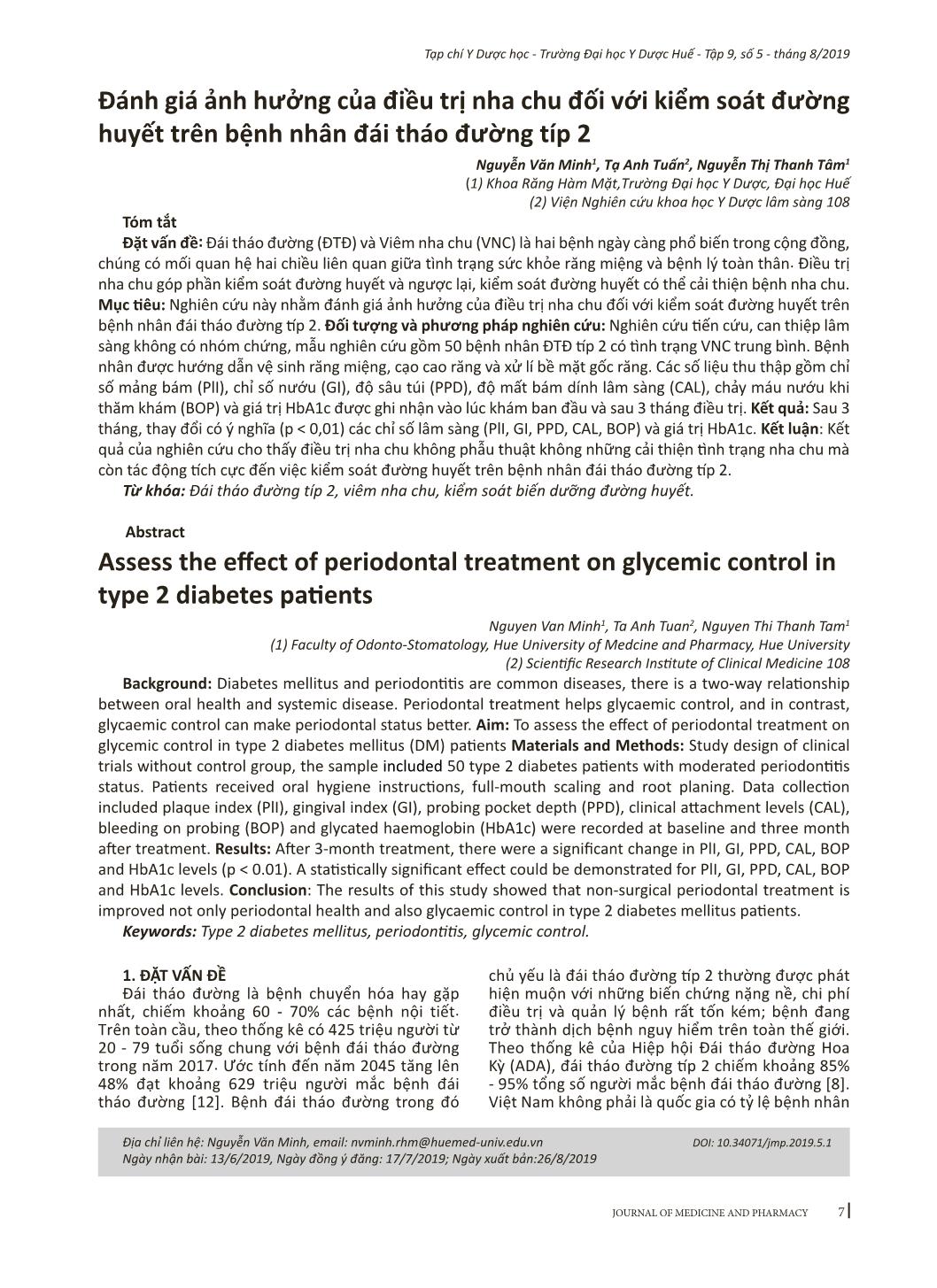 Đánh giá ảnh hưởng của điều trị nha chu đối với kiểm soát đường huyết trên bệnh nhân đái tháo đường típ 2 trang 1