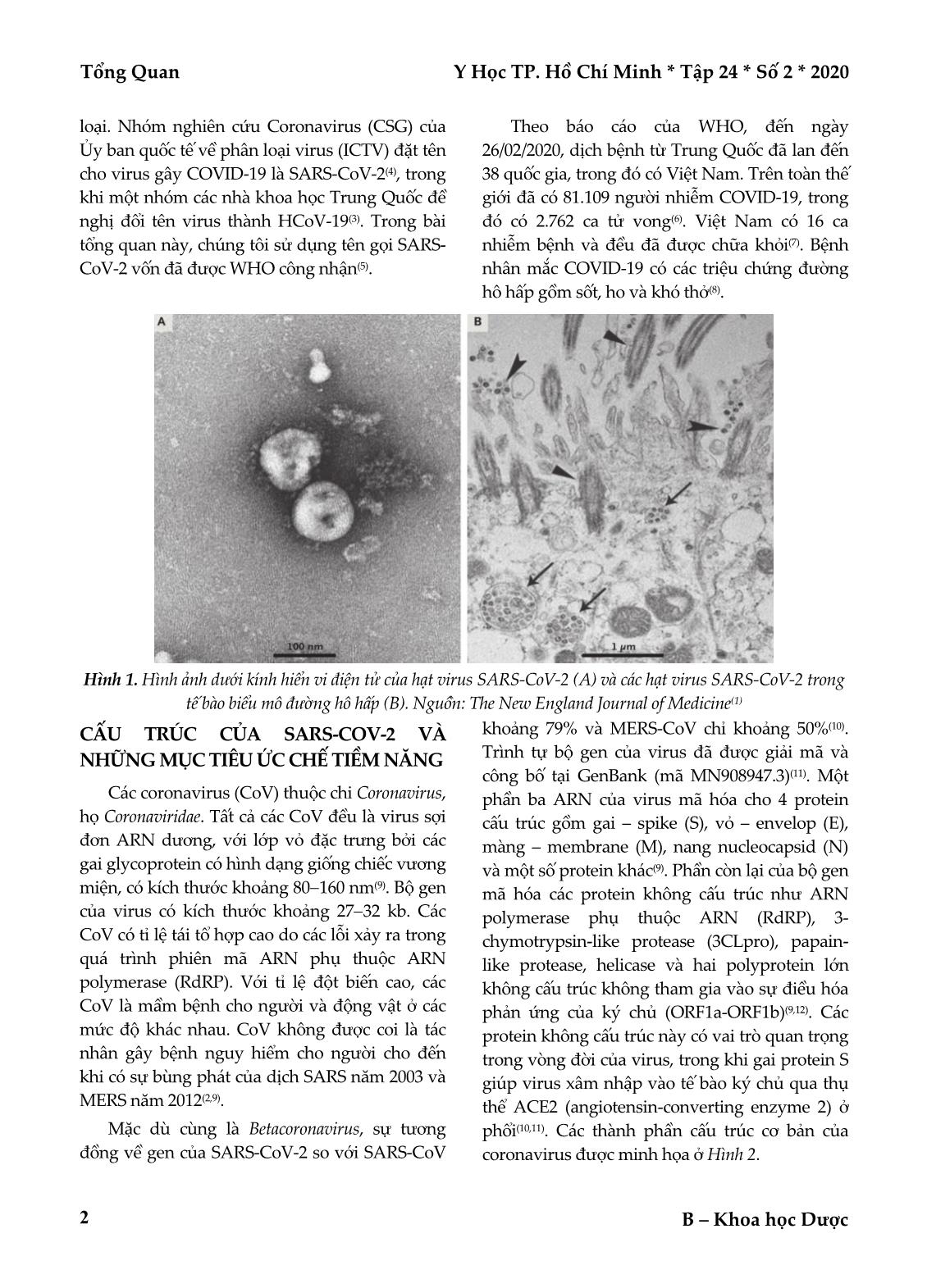 SARS-CoV-2 gây bệnh viêm đường hô hấp cấp: Cấu trúc và các thuốc điều trị tiềm năng trang 2