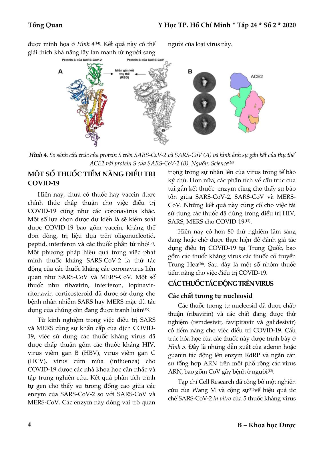 SARS-CoV-2 gây bệnh viêm đường hô hấp cấp: Cấu trúc và các thuốc điều trị tiềm năng trang 4
