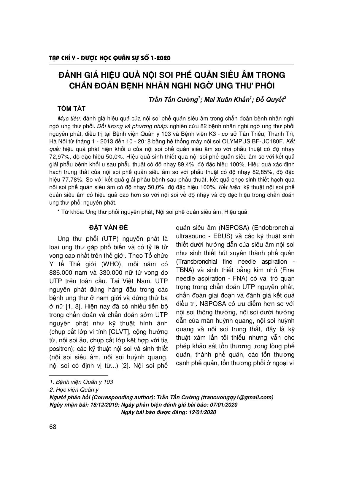 Đánh giá hiệu quả nội soi phế quản siêu âm trong chẩn đoán bệnh nhân nghi ngờ ung thư phổi trang 1