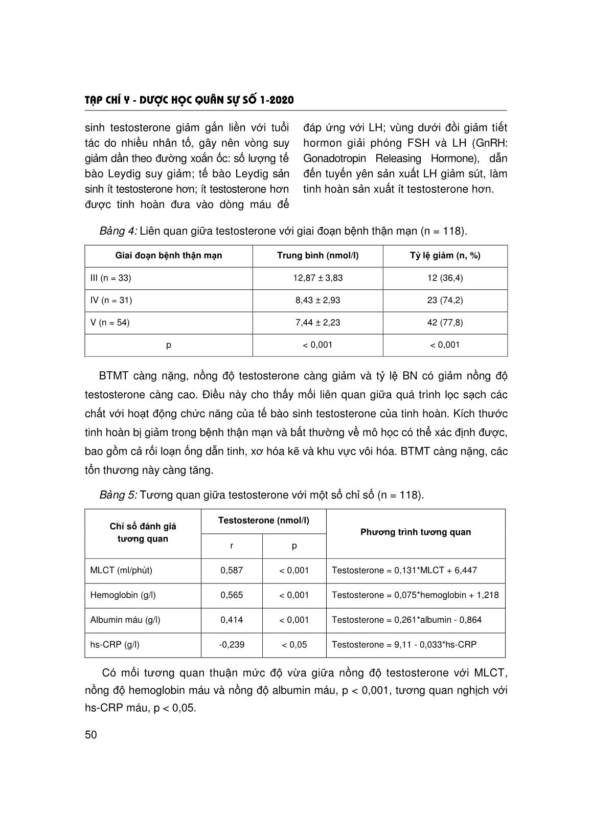 Khảo sát nồng độ testosterone huyết tương ở bệnh nhân nam bệnh thận mạn tính giai đoạn III - V trang 4