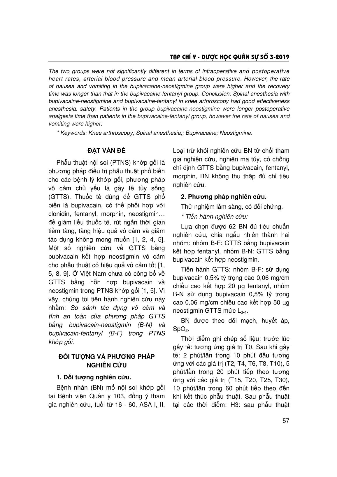 So sánh tác dụng gây tê tủy sống bằng Bupivacain-neostigmin và Bupivacain-fentanyl trong phẫu thuật nội soi khớp gối trang 2