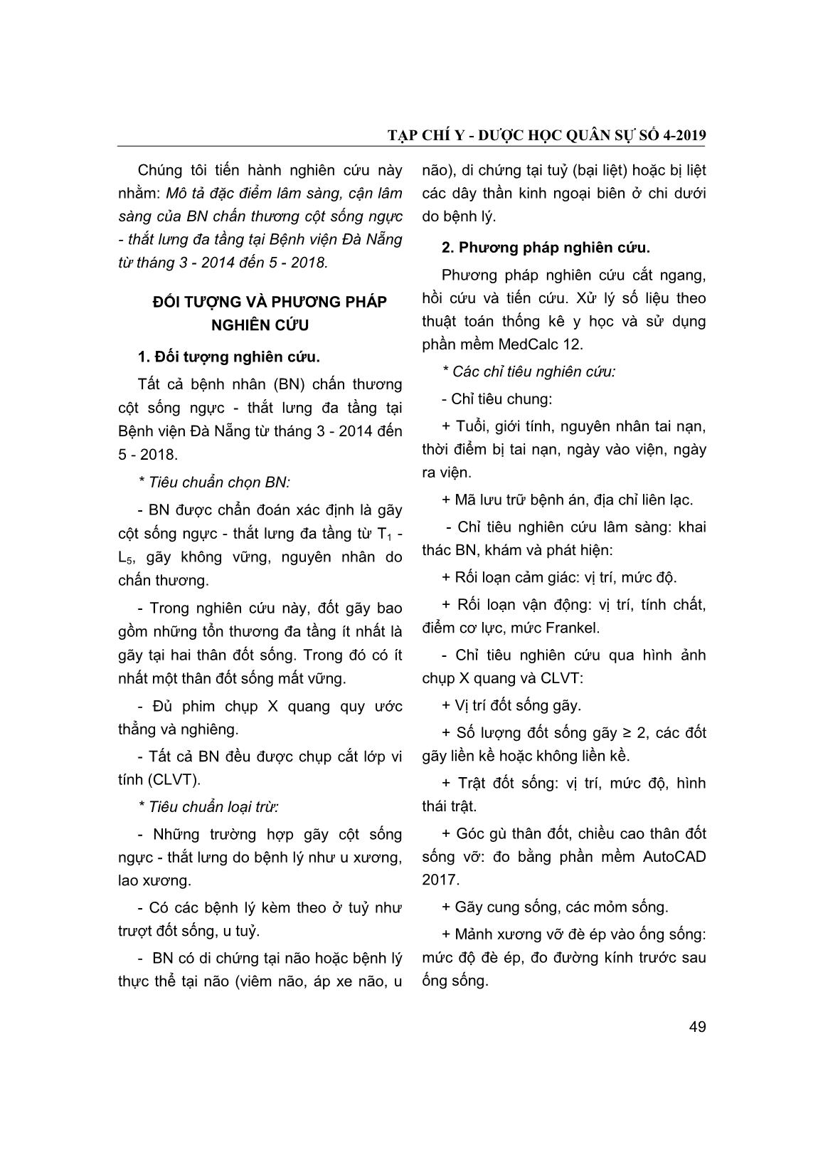 Đặc điểm lâm sàng, cận lâm sàng chấn thương cột sống ngực - thắt lưng đa tầng tại Bệnh viện Đà Nẵng trang 2