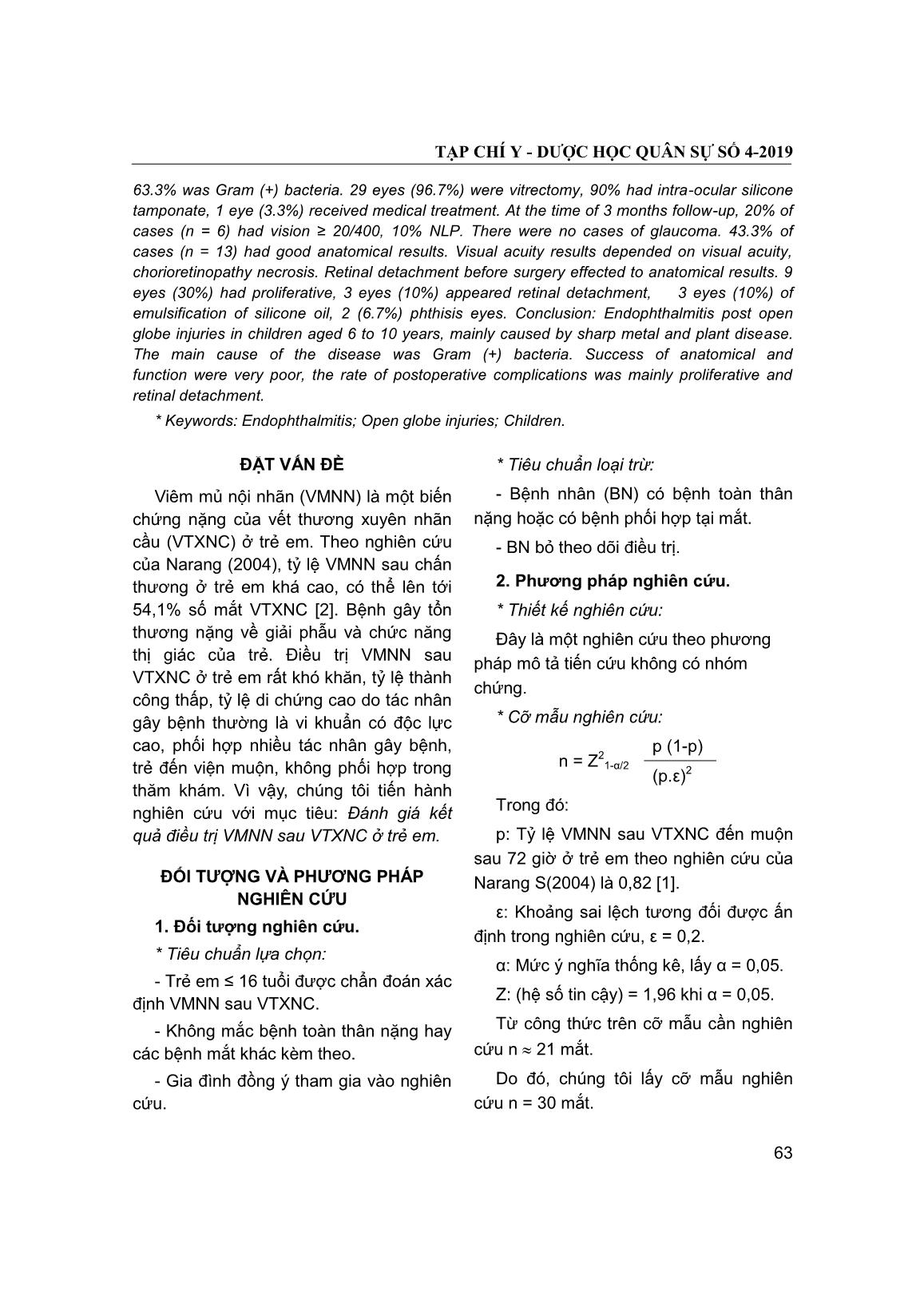 Kết quả điều trị viêm mủ nội nhãn sau vết thương xuyên nhãn cầu ở trẻ em trang 2