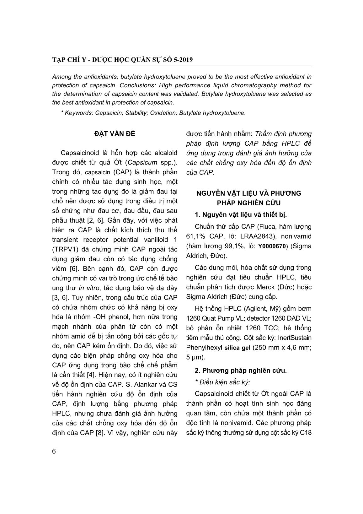 Thẩm định phương pháp định lượng bằng sắc ký lỏng hiệu năng cao để ứng dụng trong đánh giá độ ổn định của Capsaicin trang 2
