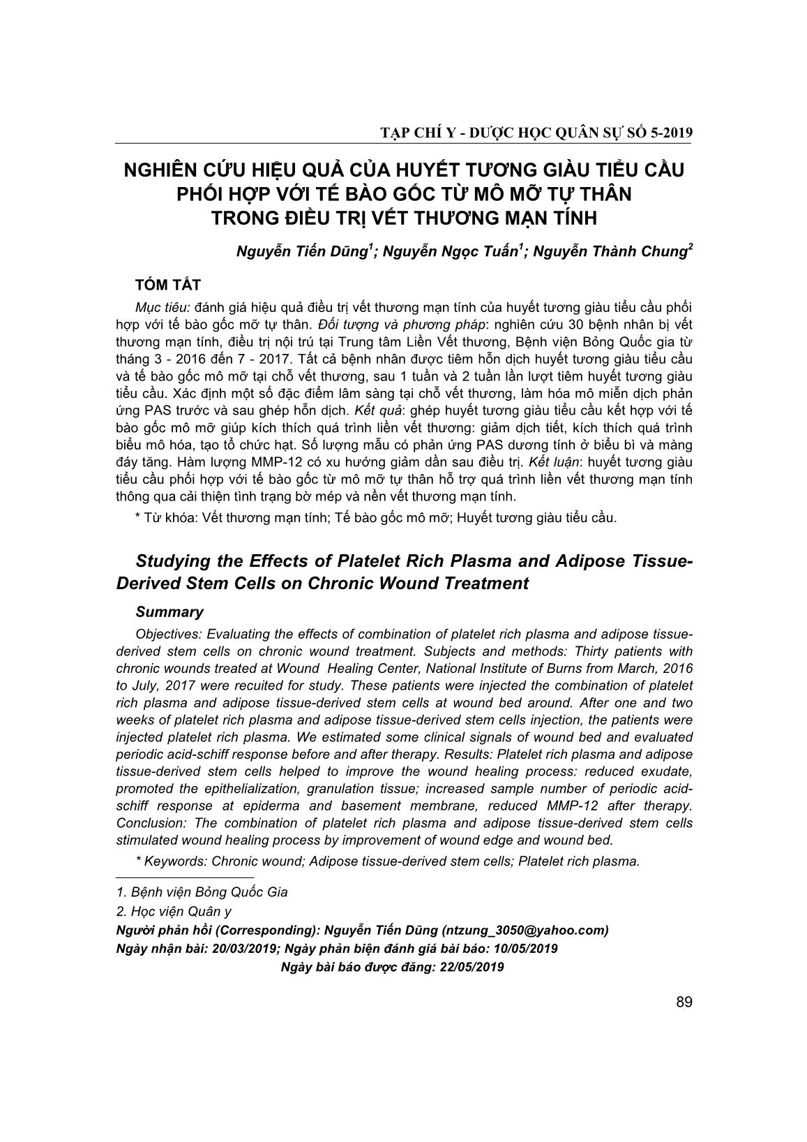 Nghiên cứu hiệu quả của huyết tương giàu tiểu cầu phối hợp với tế bào gốc từ mô mỡ tự thân trong điều trị vết thương mạn tính trang 1