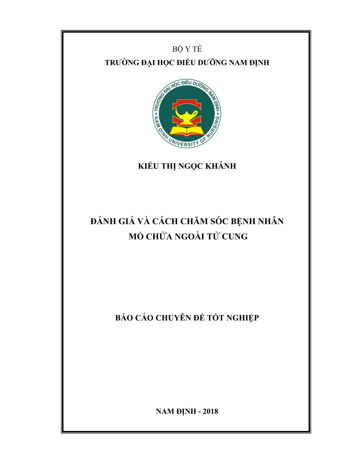 Luận văn Đánh giá và cách chăm sóc bệnh nhân mổ chửa ngoài tử cung trang 1