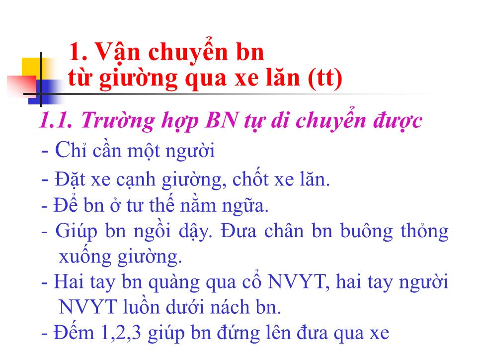 Bài giảng Phương pháp vận chuyển bệnh nhân - Lê Thị Nhân trang 6