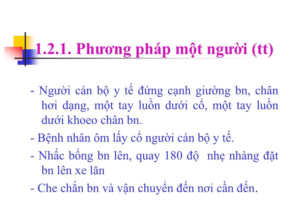 Bài giảng Phương pháp vận chuyển bệnh nhân - Lê Thị Nhân trang 9