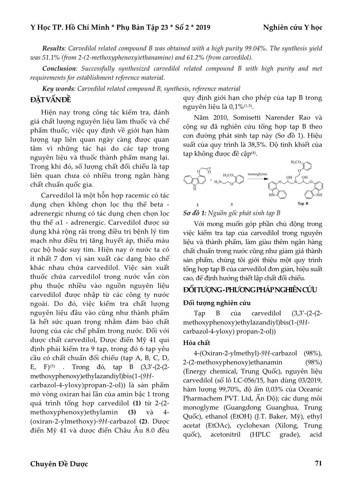 Tổng hợp và xác định độ tinh khiết tạp B của Carvedilol trang 2