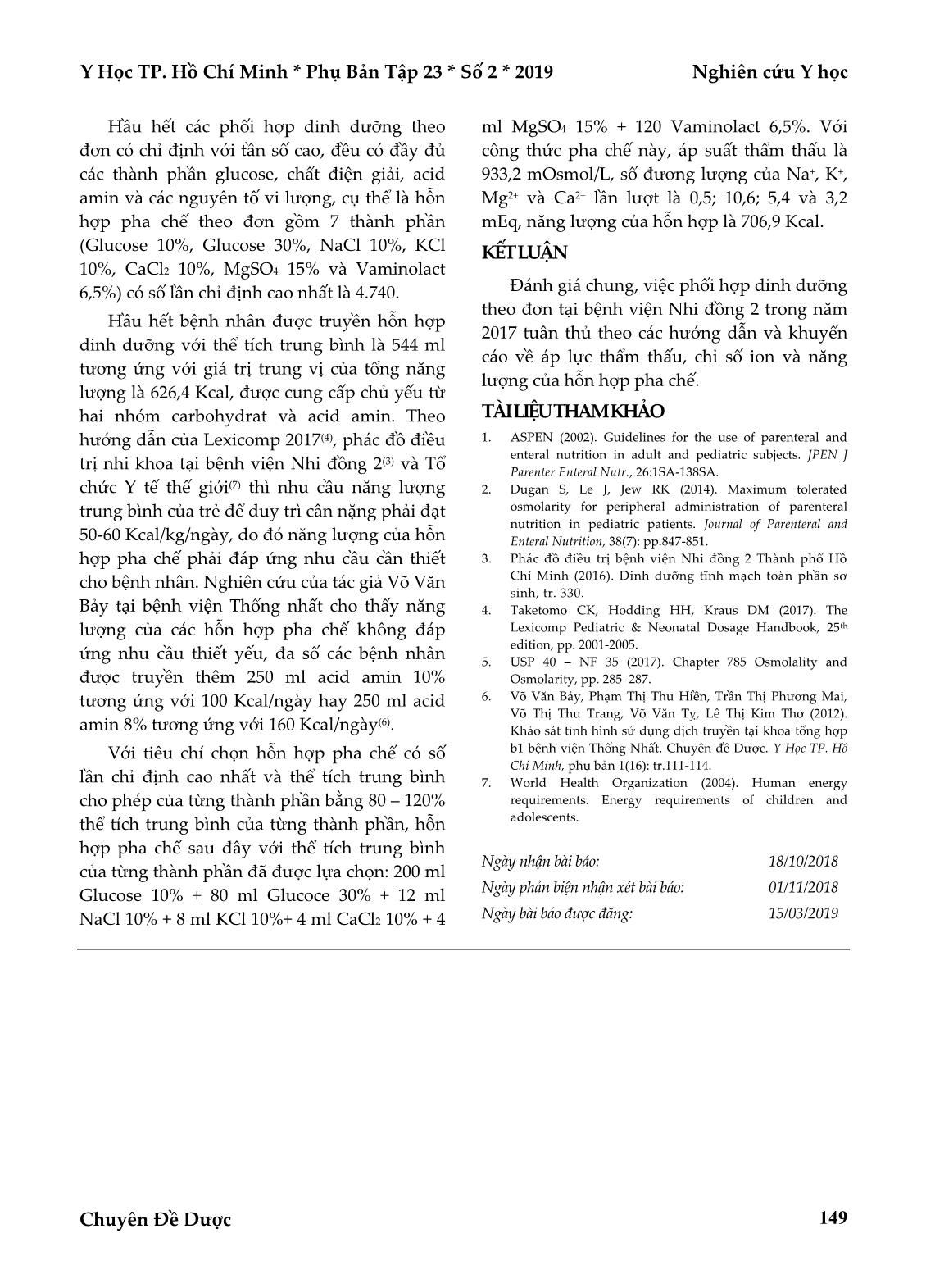Thực trạng sử dụng và đặc điểm hỗn hợp pha chế dịch truyền dinh dưỡng theo đơn tại Bệnh viện Nhi đồng 2 năm 2017 trang 7