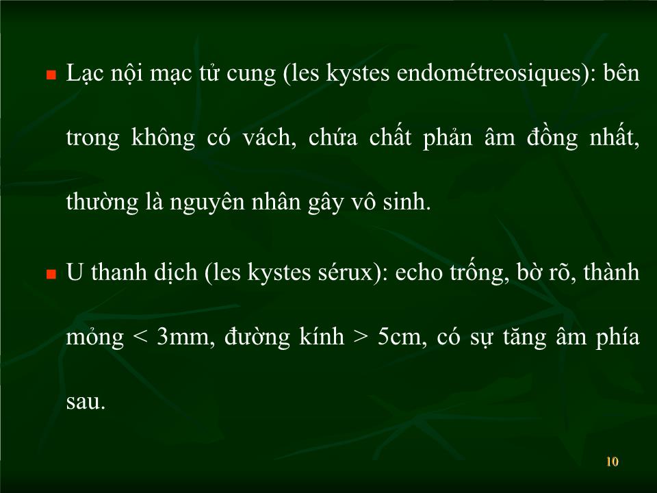 Bài giảng Siêu âm trong chẩn đoán khối u phần phụ - Lăng Thị Hữu Hiệp trang 10