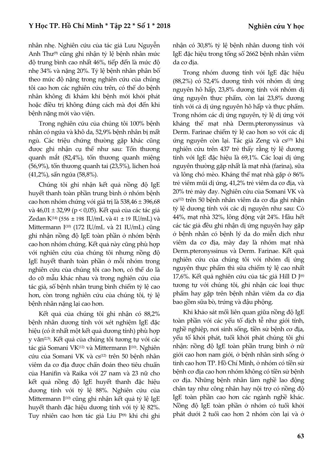 Nồng độ IgE huyết thanh toàn phần và đặc hiệu trên bệnh nhân viêm da cơ địa tại Bệnh viện Da liễu thành phố Hồ Chí Minh trang 6