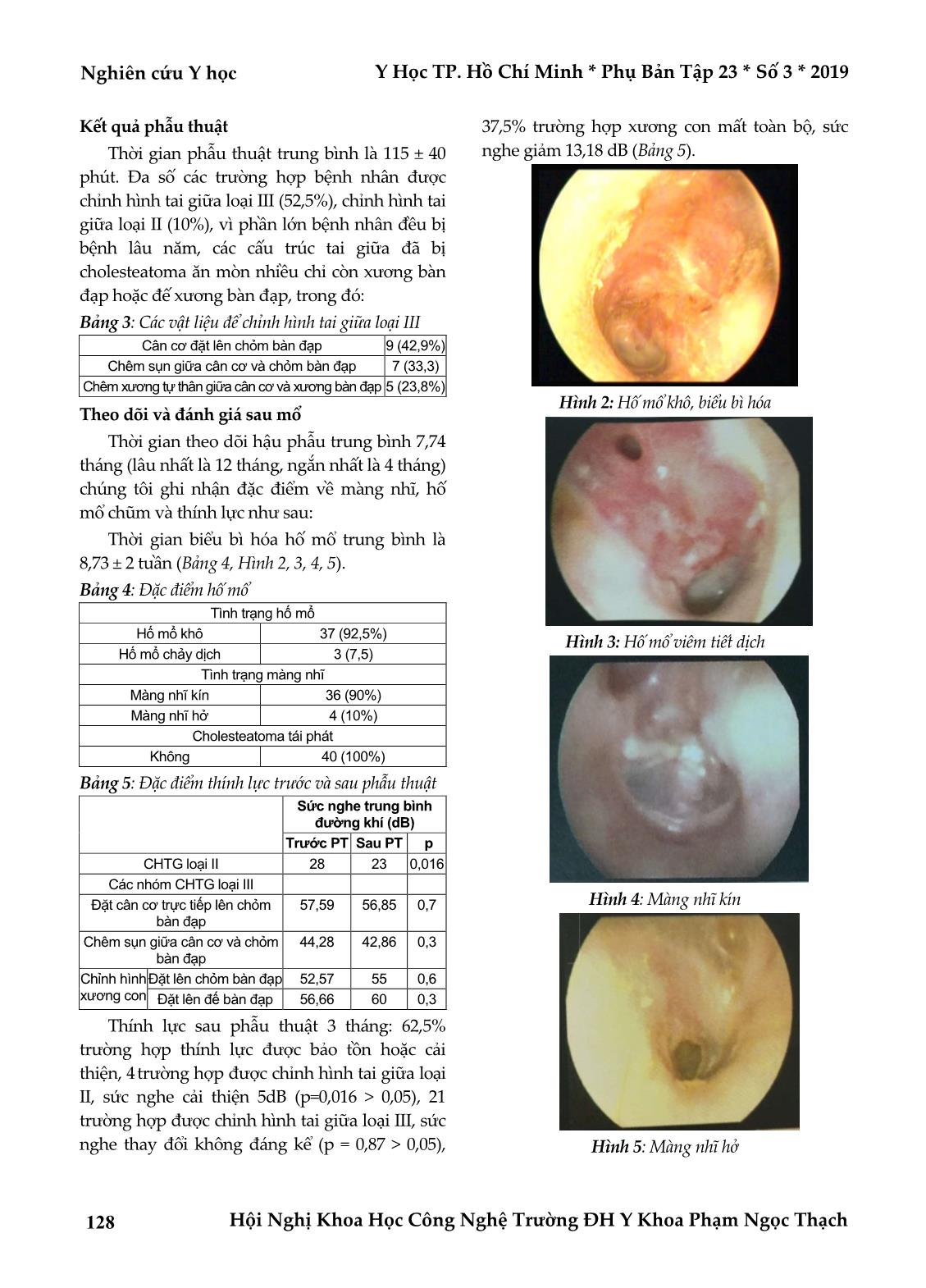 Đánh giá kết quả phẫu thuật khoét rỗng đá chũm tường thấp có chỉnh hình tai giữa trong điều trị viêm tai giữa mạn có cholesteatoma trang 4