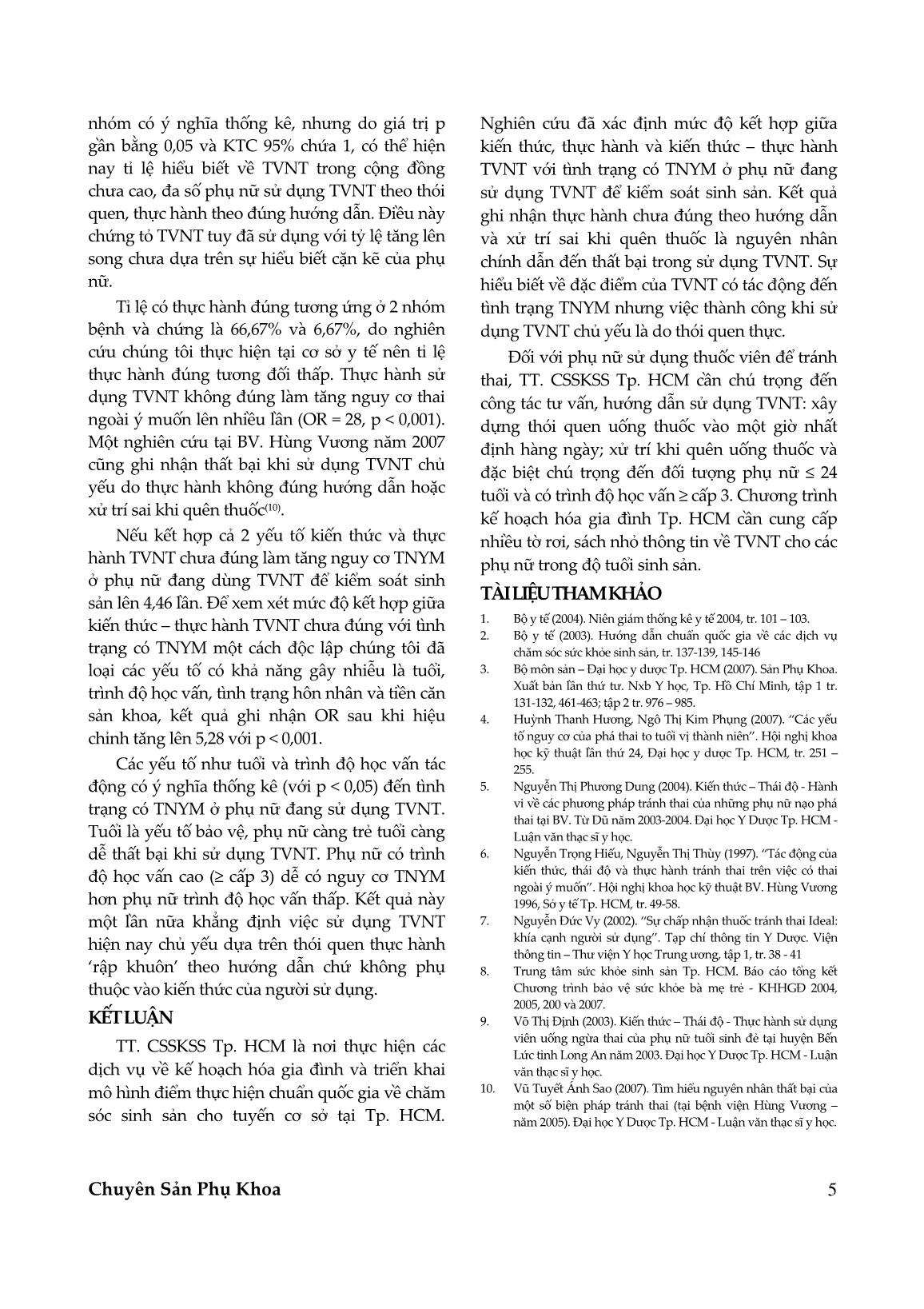 Mối liên quan giữa kiến thức - thực hành thuốc viên ngừa thai với tình trạng có thai ngoài ý muốn ở phụ nữ đến trung tâm chăm sóc sức khỏe sinh sản TP. Hồ Chí Minh năm 2008 trang 5