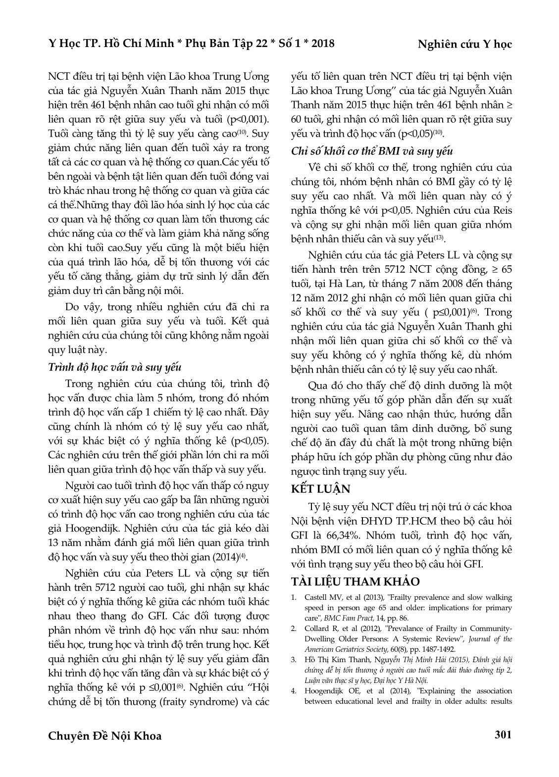 Tỷ lệ suy yếu ở người cao tuổi điều trị tại các khoa nội - Bệnh viện Đại học y dược TP HCM theo bộ câu hỏi groningen, mối liên quan giữa một số đặc điểm lâm sàng và nhân khẩu học với suy yếu trang 6