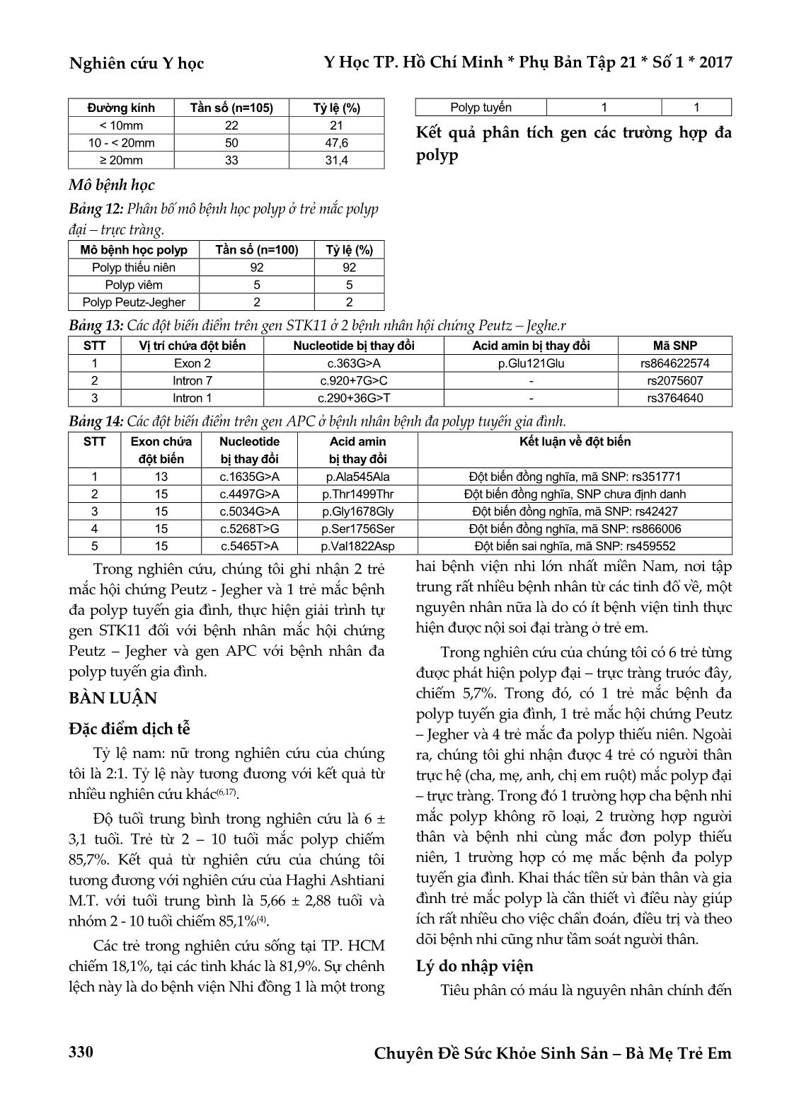 Đặc điểm dịch tễ, lâm sàng, cận lâm sàng và di truyền bệnh Polyp đại - trực tràng ở trẻ em tại Bệnh viện Nhi đồng 1 trang 4
