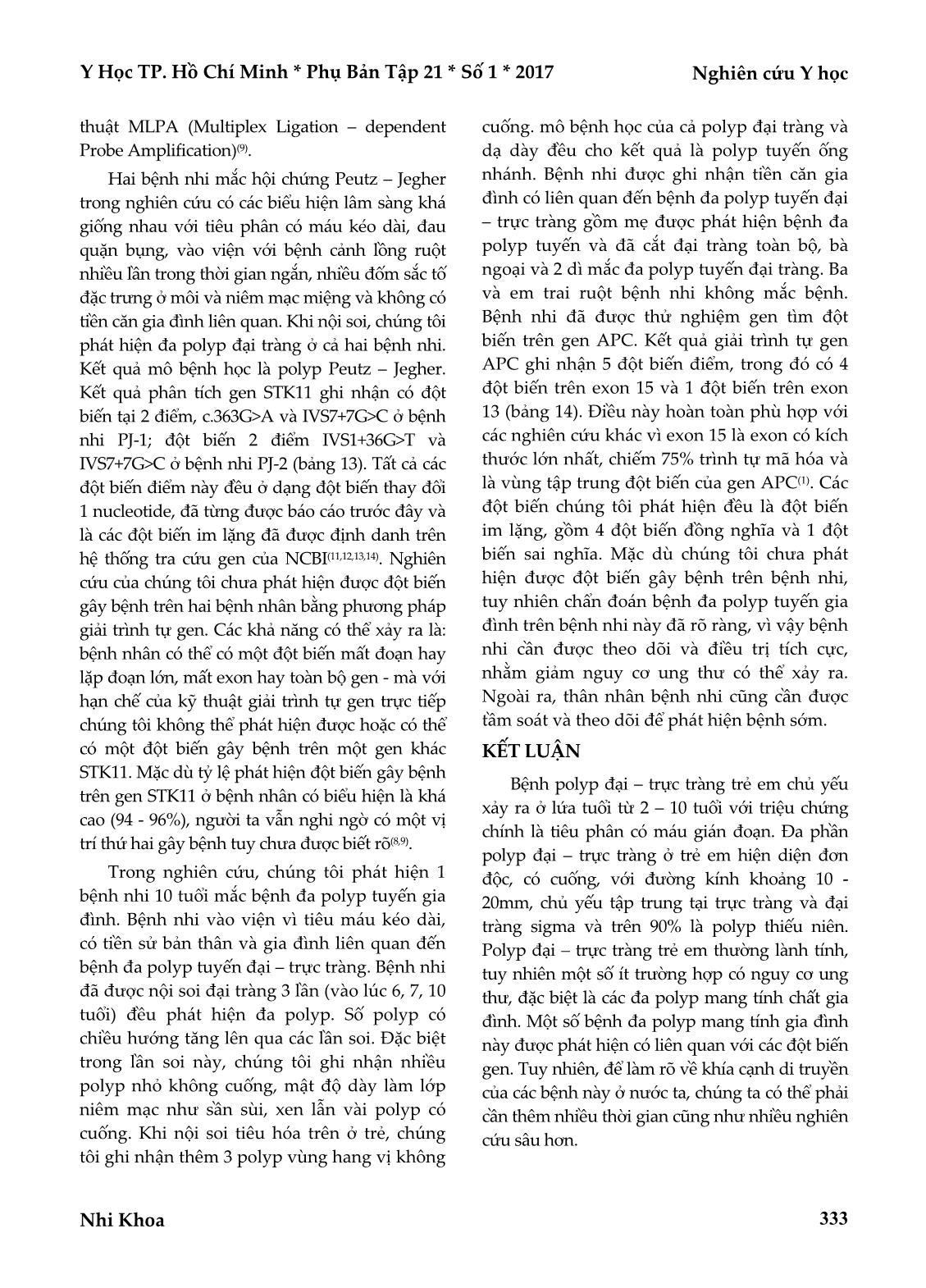 Đặc điểm dịch tễ, lâm sàng, cận lâm sàng và di truyền bệnh Polyp đại - trực tràng ở trẻ em tại Bệnh viện Nhi đồng 1 trang 7