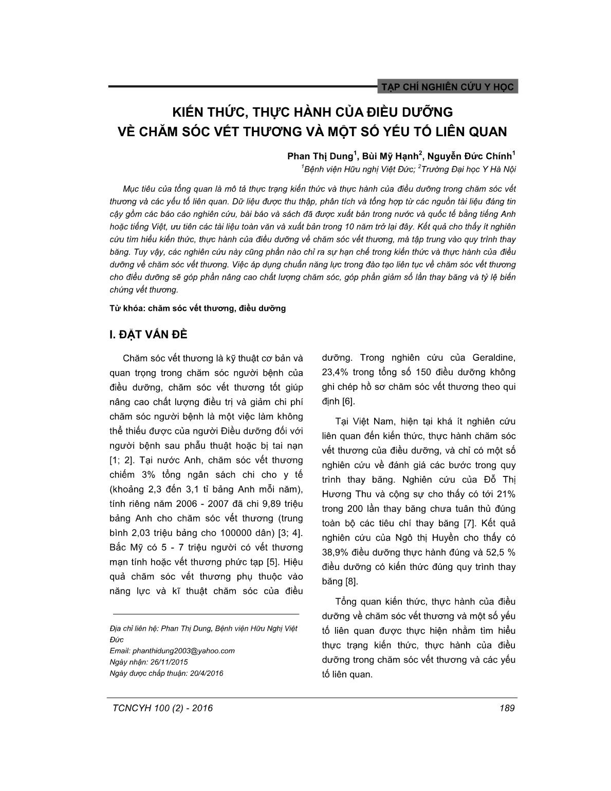 Kiến thức, thực hành của điều dưỡng về chăm sóc vết thương và một số yếu tố liên quan trang 1