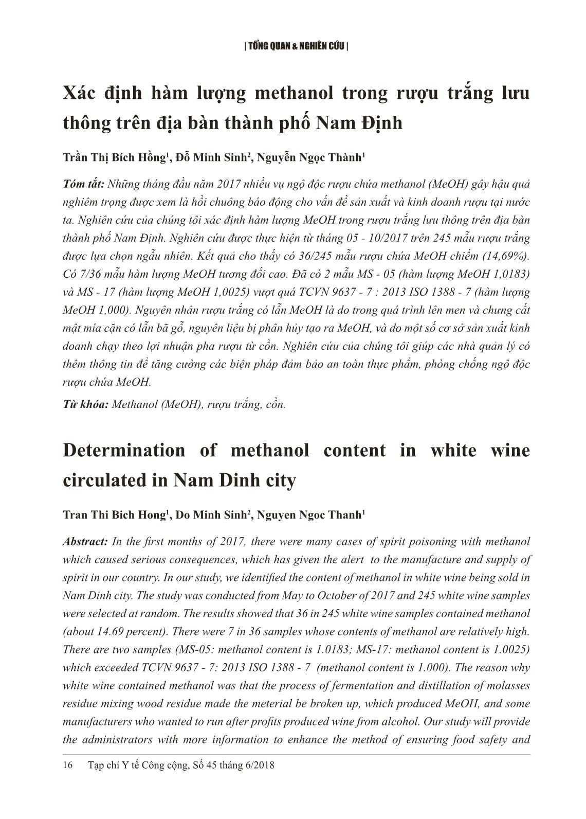 Xác định hàm lượng methanol trong rượu trắng lưu thông trên địa bàn Thành phố Nam Định trang 1