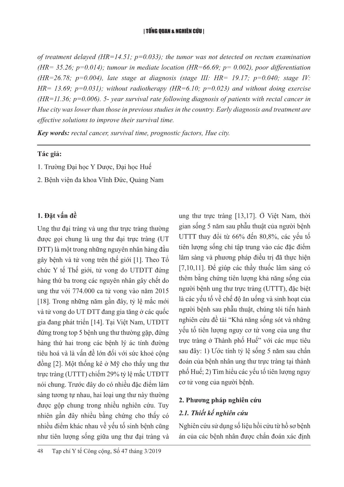 Khả năng sống sót và những yếu tố tiên lượng nguy co tử vong của ung thư trực tràng ở Thành phố Huế trang 2
