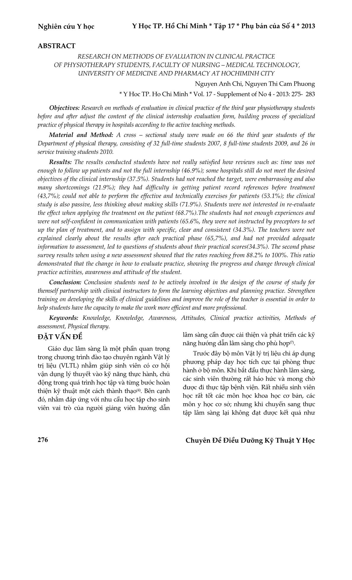 Khảo sát sự thay đổi phương pháp đánh giá thực tập lâm sàng của sinh viên vật lý trị liệu, khoa điều dưỡng kỹ thuật y học, Đại học Y dược TP HCM trang 2