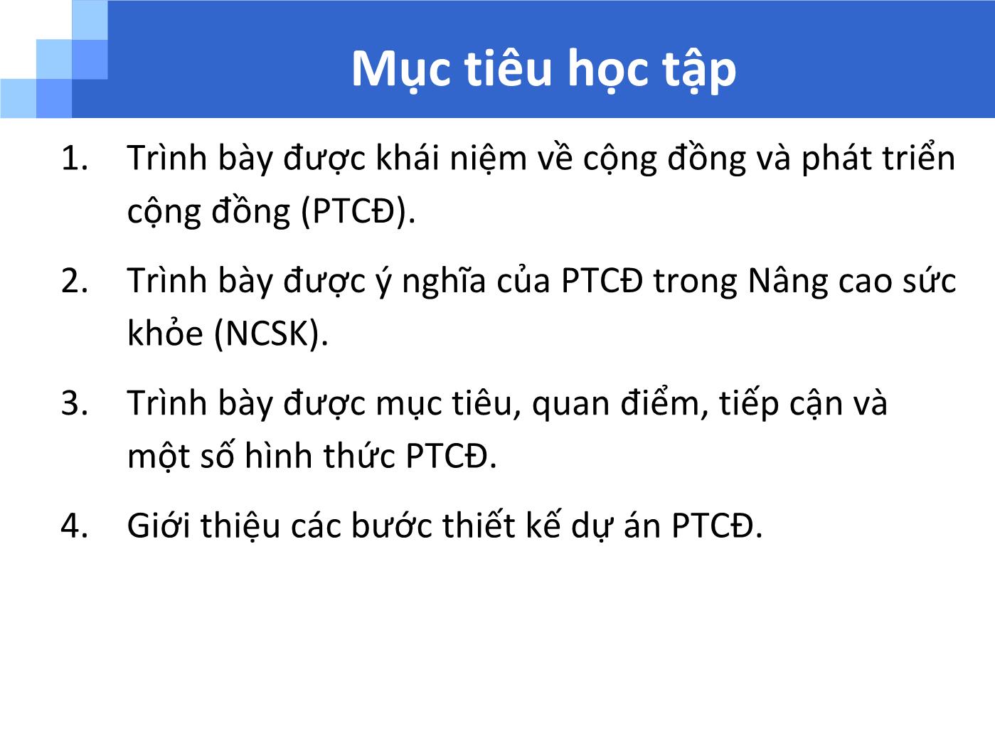 Bài giảng Phát triển cộng đồng trong nâng cao sức khỏe - Trương Quang Tiến trang 2