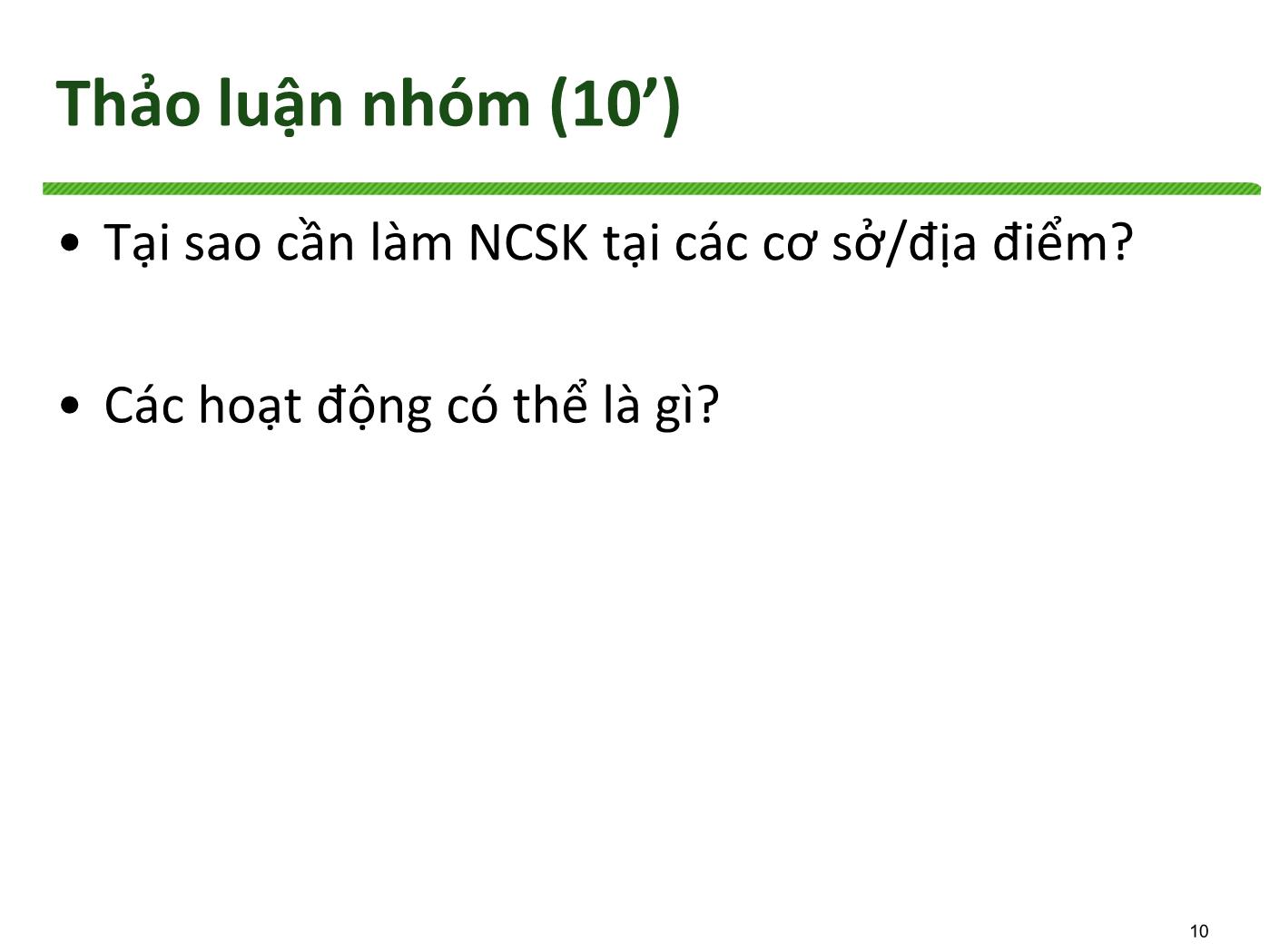 Bài giảng Nâng cao sức khoẻ tại các cơ sở/địa điểm - Trương Quang Tiến trang 10