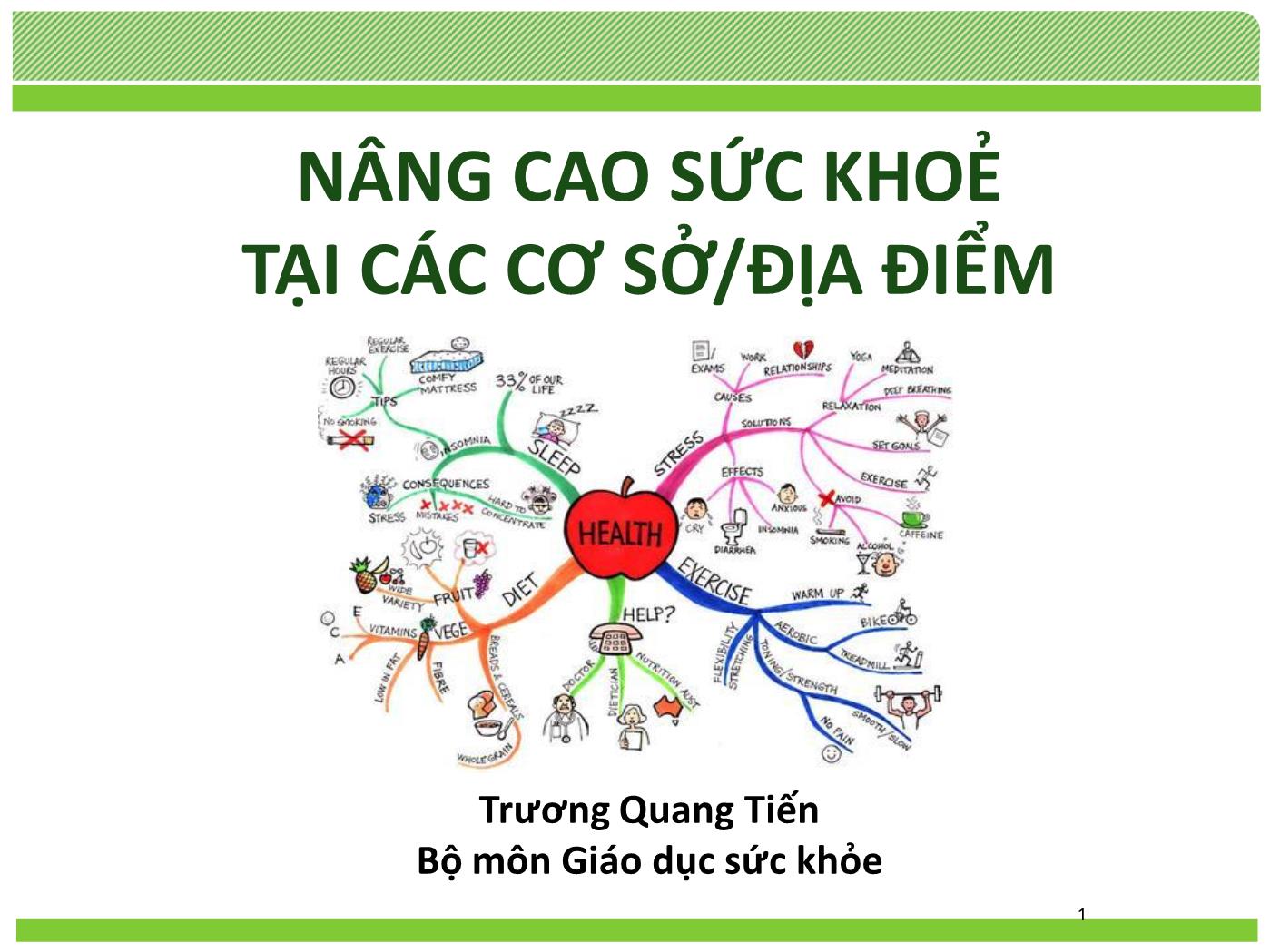 Bài giảng Nâng cao sức khoẻ tại các cơ sở/địa điểm - Trương Quang Tiến trang 1