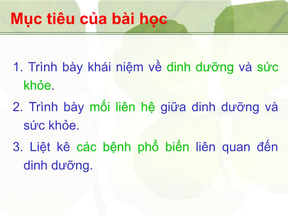 Bài giảng Dinh dưỡng và sức khỏe - Nguyễn Thị Hiền trang 2