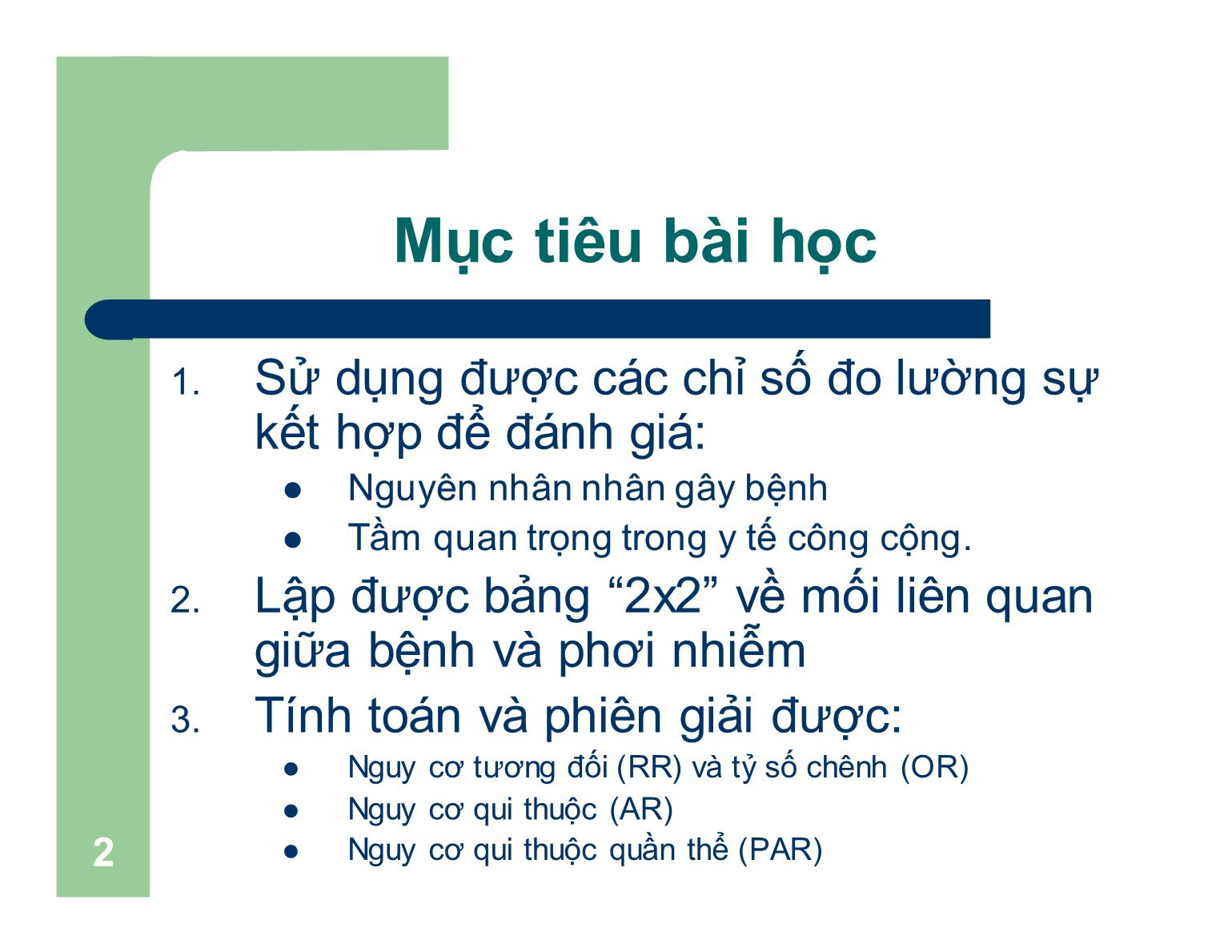 Bài giảng Dịch tễ học cơ bản - Bài 3: Đo lường sự kết hợp trang 2