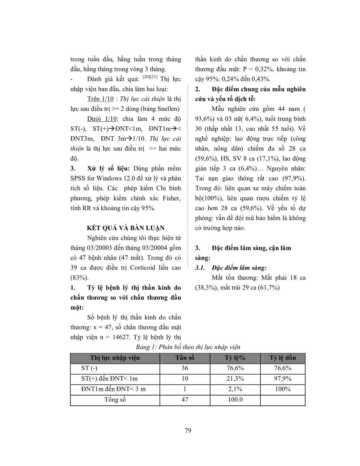 Nghiên cứu hiệu quả corticoid liều cao trong bệnh lý thị thần kinh do chấn thương trang 3