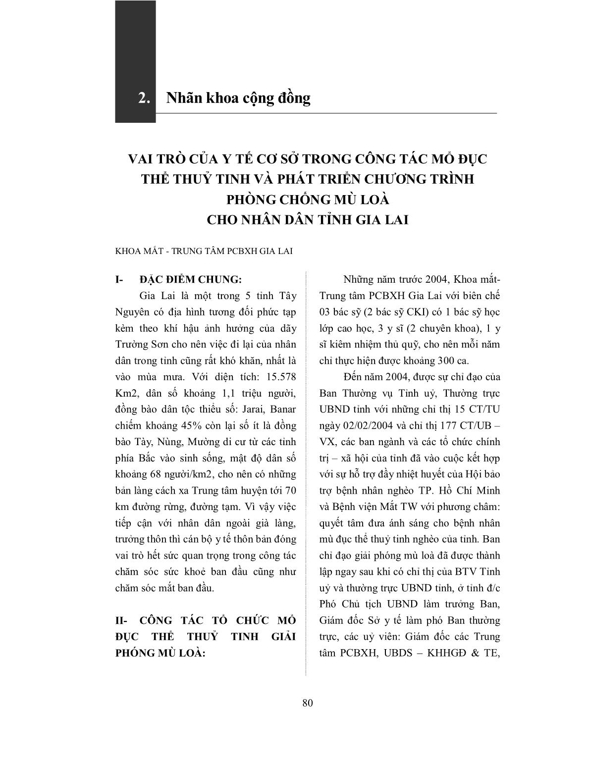 Vai trò của y tế cơ sở trong công tác mổ đục thể thuỷ tinh và phát triển chương trình phòng chống mù loà cho nhân dân tỉnh Gia Lai trang 1