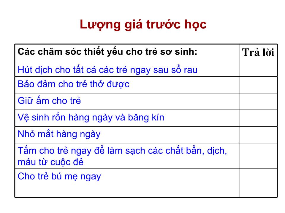 Bài giảng Chăm sóc thiết yếu cho trẻ sơ sinh bình thường trang 2