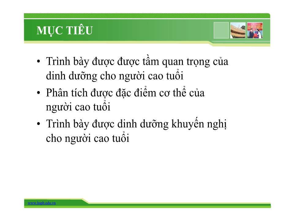 Bài giảng Dinh dưỡng cho người cao tuổi - Trường Đại học Y tế công cộng trang 2