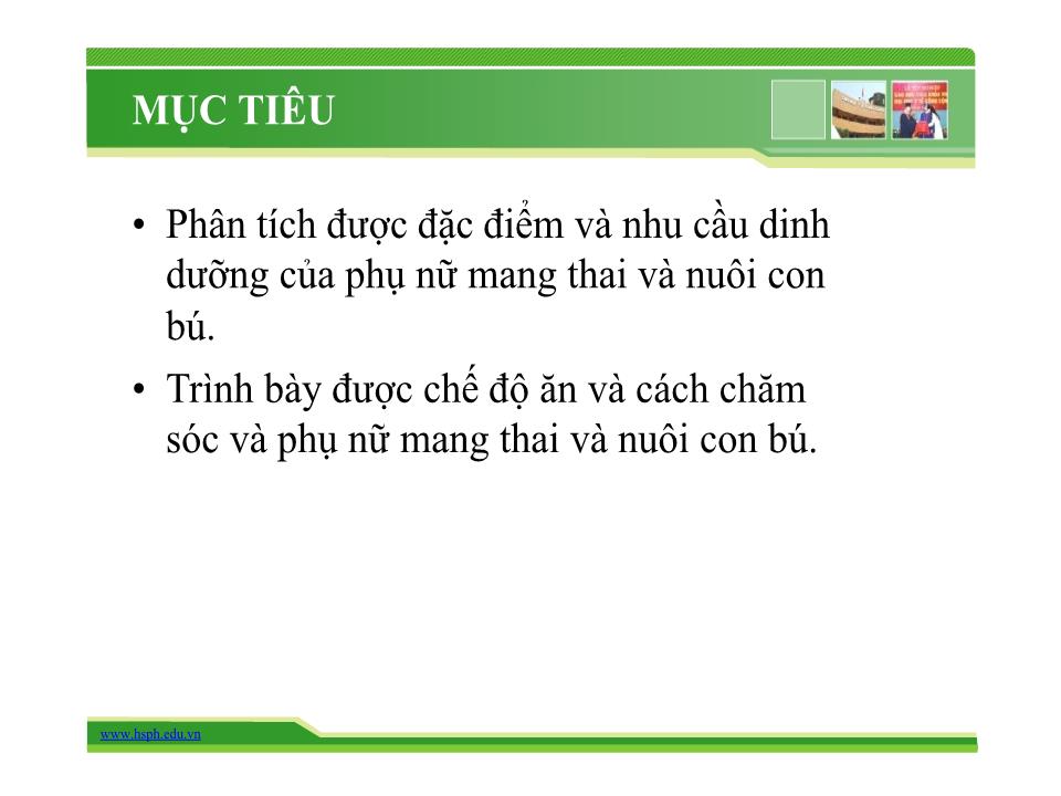 Bài giảng Dinh dưỡng cho phụ nữ mang thai và nuôi con bú - Trường Đại học Y tế công cộng trang 2